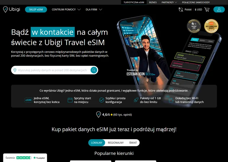 Ubigi eSIM recenzja strona główna